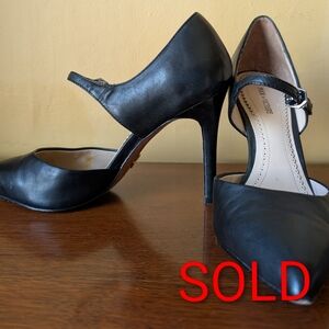 Pour la Victoire Womens Cecelia Stiletto Strap Heels Pumps Black Leather Sz 8/39